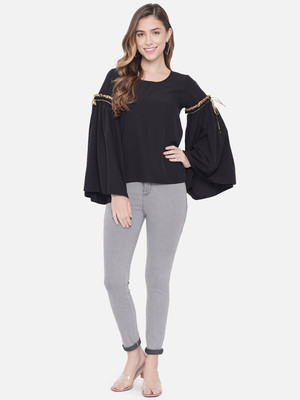 ALL WAYS YOU Casual Solid Women Black Top