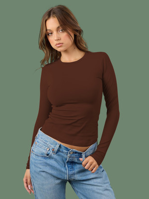 Dream Beauty Fashion Casual Solid Women Brown Top