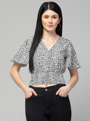 CULPI Casual Printed Women White, Black Top