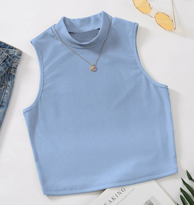 Redamancii Casual Solid Women Light Blue Top