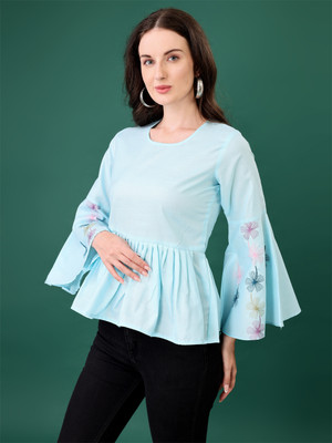 Roop Casual Solid Women Light Blue Top