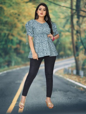 shilpa synthetic Casual Printed Women Grey Top