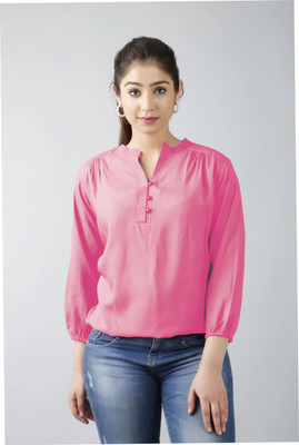 FASHION FALCON Casual Solid Women Pink Top