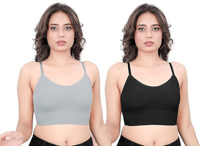 NSUSU Women Cami Bra Heavily Padded Bra Women Cami Bra Lightly Padded Bra(Black, Grey)