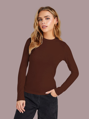 Dream Beauty Fashion Casual Solid Women Brown Top