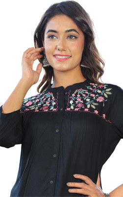 VSUNDRA Party Embroidered Women Grey Top