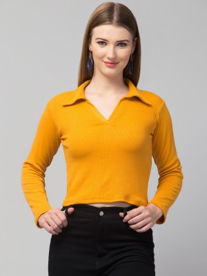 Trend Level Casual Solid Women Yellow Top