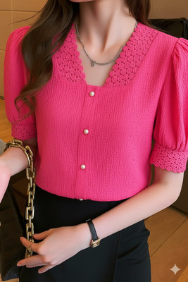 Absorbing Casual Self Design Women Pink Top