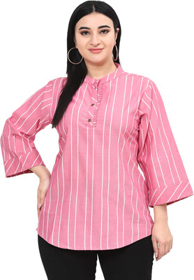 HouseOfCommon Casual Striped Women White, Pink Top