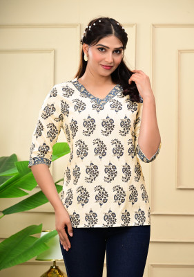 gobya Casual Printed Women Beige Top