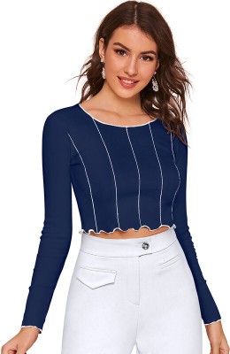 T Zone Trading Co. Casual Striped Women Blue Top