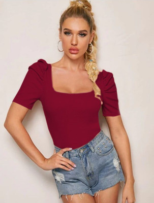 Maheshvi Casual Solid Women Maroon Top