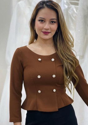 SN STYLES Casual Solid Women Brown Top