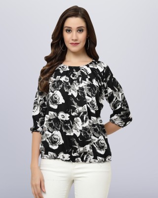 HASMI TRENDZ Casual Printed Women Black, White, Grey Top