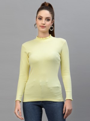 FBAR Casual Self Design Women Yellow Top