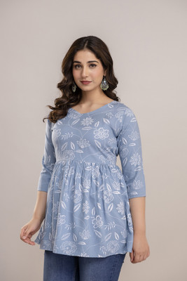 HouseOfCommon Casual Printed Women Grey Top