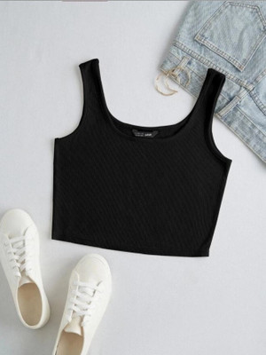 HouseOfCommon Casual Striped Women Black Top