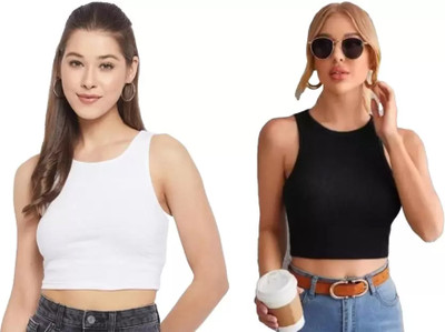 SriSaras Casual Solid Women Black, White Top