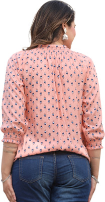 VSUNDRA Party Embroidered Women Orange Top