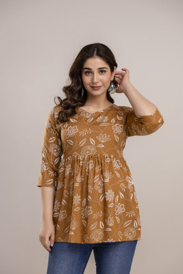 HouseOfCommon Casual Printed Women Brown Top