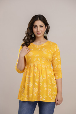 HouseOfCommon Casual Printed Women Yellow Top