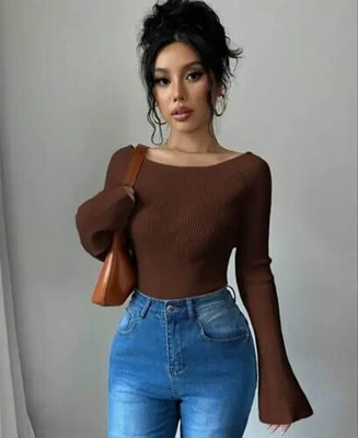 Sovi fashion Casual Solid Women Brown Top