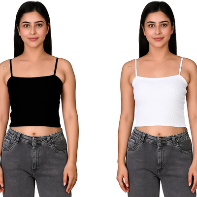 SriSaras Casual Solid Women Black, White Top