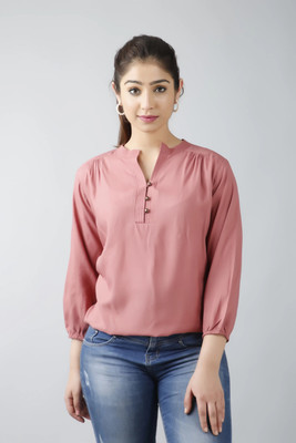 FASHION FALCON Casual Solid Women Beige Top