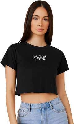 SONIBROS Casual Embroidered Women Black Top