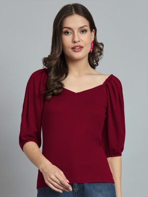 Dream Beauty Fashion Casual Solid Women Maroon Top