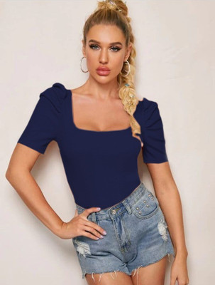 Maheshvi Casual Solid Women Dark Blue Top