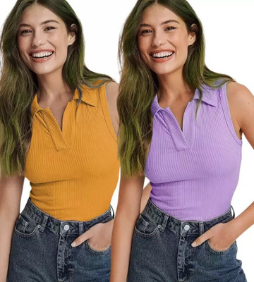 DRESSBIZ Casual Solid Women Yellow, Purple Top