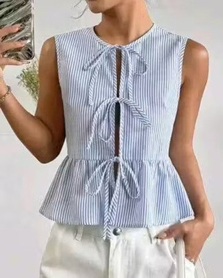 Sovi fashion Casual Striped Women Light Blue, White Top