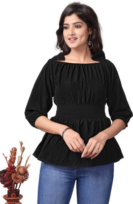 HEMANG FASHION Casual Solid Women Black Top