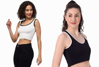 HouseOfCommon Casual Solid Women Black, White Top