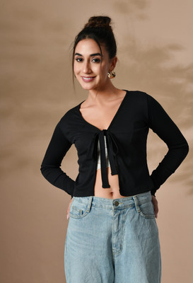 IUGA Casual Solid Women Black Top