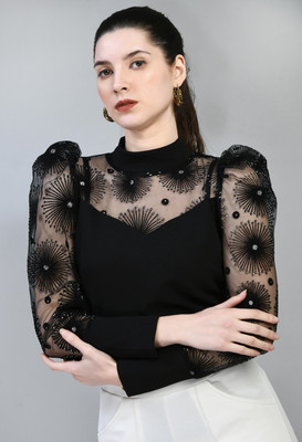 SAKSHI TRADER Casual Self Design Women Black Top
