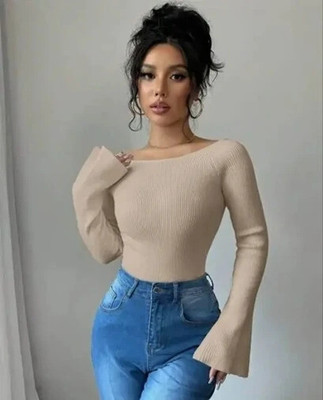 Heilig Casual Solid Women Beige Top