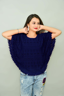 National Lebash Casual Lace Women Dark Blue Top