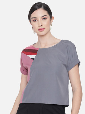 ALL WAYS YOU Casual Embroidered Women Grey Top