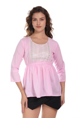 Riya Creation Casual Embellished Women Pink Top