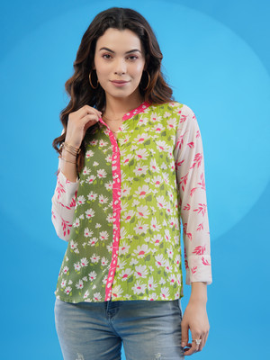 Anmi Printed Women Straight Kurta(Light Green)