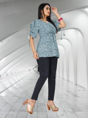 dharmanandan creation Casual Printed Women Grey Top