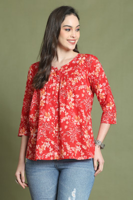 Wonder Weave Casual Printed Women Red Top