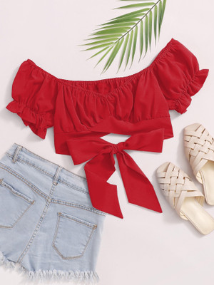 namah fashion Party Solid Women Red Top