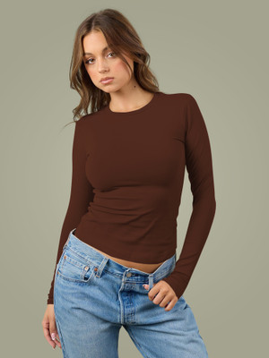 NAVYANKAA Casual Solid Women Brown Top