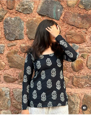 COWN Casual Printed Women Black Top