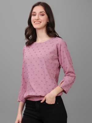 Curie Apparels Casual Self Design Women Pink Top