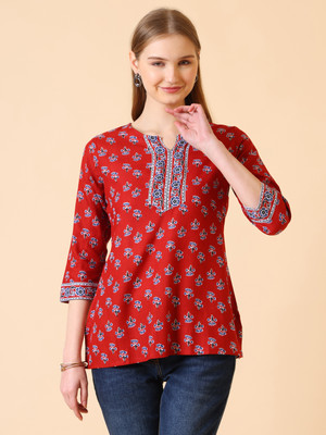 SANGOURI Casual Printed Women Maroon Top
