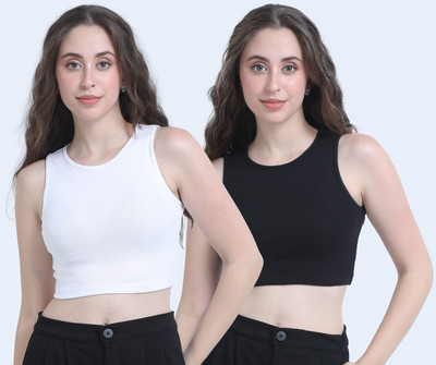 Chroma Style Casual Solid Women White, Black Top